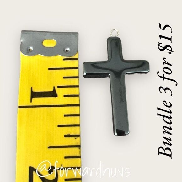 Bundle 3 for $15 Natural Black Stone Cross Pendant | NO Chain - Picture 3 of 5